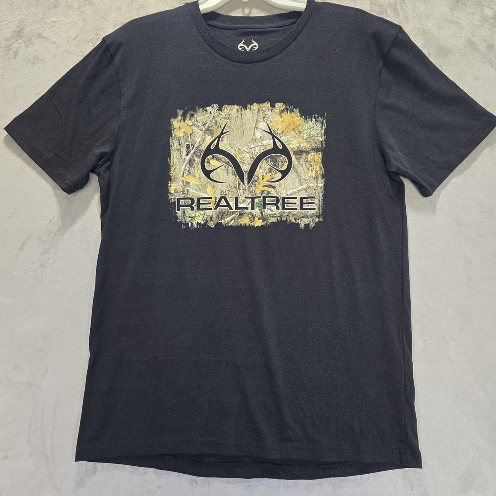 Realtree Logo Men's T-Shirt Size Medium Black Camouflage Hunting‎ Sport Gear New